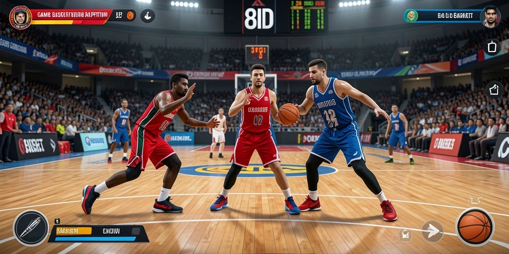 Screenshot menunjukkan dinamika permainanBasket yang seru di 8ID.
