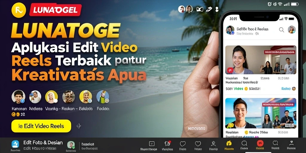 Tampilan antarmuka pengguna LUNATOGEL saat mengedit video reels.